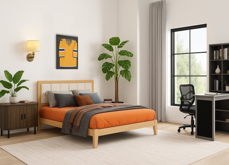 Vhis vibrant college dorm room