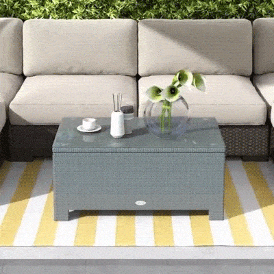 Outsunny Rattan Coffee Table, Patio Side Table, Hand-woven Wicker Furniture with Tempered Glass Top Outdoor Garden Patio, Black