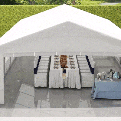 Outsunny 33'x20' Heavy Duty Steel Carport Garage Wedding Party Event Tent Shelter Gazebo Outdoor w/ Sidewalls Canopy Pavilion White