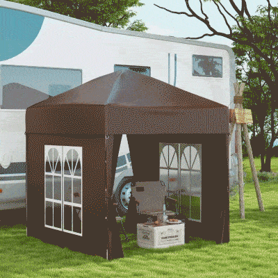 Outsunny 6.6'x6.6' Pop Up Canopy Tent with Sidewalls, Instant Sun Shelter Camping Gazebo with Carry Bag, Brown