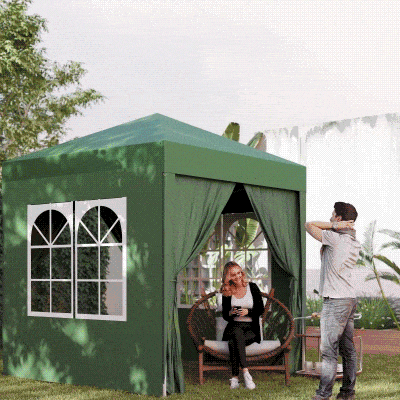 Outsunny 6.6'x6.6' Pop Up Canopy Tent with Sidewalls, Instant Sun Shelter Camping Gazebo with Carry Bag, for Outdoor, Garden, Patio, Green