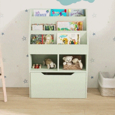 HOMCOM Kids Bookcase with Storage Drawer for Books, Reading Nook, for Classroom, Bedroom, Playroom, Green
