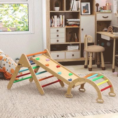 Qaba 5 in 1 Pikler Triangle Set with Ladder, Ramp, Arch, for 18-48 months, Multicolour