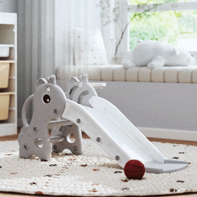 Qaba 3-in-1 Toddler Slide with Climber & Hoop, Giraffe Design, Gray