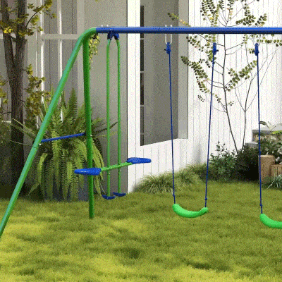Outsunny Metal Swing Set, Heavy Duty A-Frame, Green