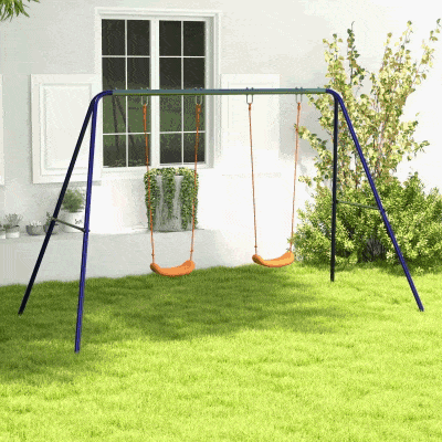 Outsunny Kids Swing Set Outdoor Metal Swing Frame with Double Swing Seats for 1-2 Children Aged 3-8 Years Old
