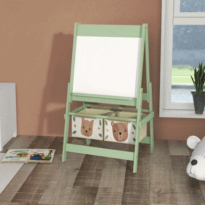 Qaba Kids Art Easel with Paper Roll, Blackboard & Storage