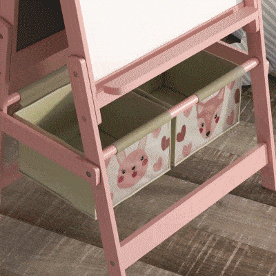 Qaba Kids Art Easel with Paper Roll, Storage, Pink