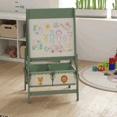 Qaba Art Easel for Kids, Double-Sided Whiteboard & Chalkboard with Paper Roll, 2 Storage Boxes, Gift for Boys, Girls, Green