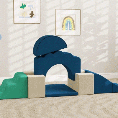 Qaba 7-Piece Baby Soft Play Set, Indoor Soft Play Gym Activity Play Set for Crawling, Sliding and Playing, Navy Blue