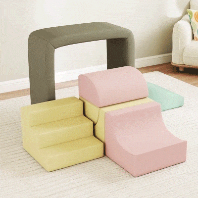 Qaba 7-Piece Foam Climbing Blocks Set with Corduroy Covers, Multicolor