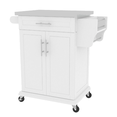 HOMCOM Kitchen Island with Stainless Steel Top, Rolling Kitchen Cart on Wheels with Storage Drawer, Cabinet, Towel Rack and Spice Rack (White)
