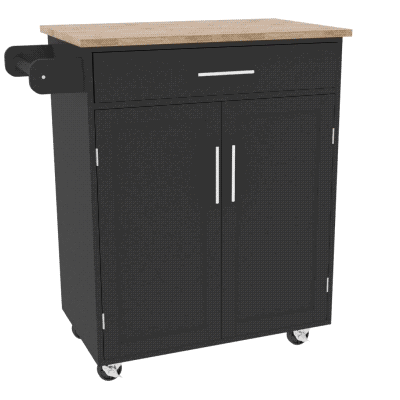 HOMCOM Rolling Kitchen Island Cart with Wood Top, Enough Storage Drawer Space with Towel Bar Rack Shelves, Portable Kitchen Utility Serving Cart Trolley on Wheels, Black