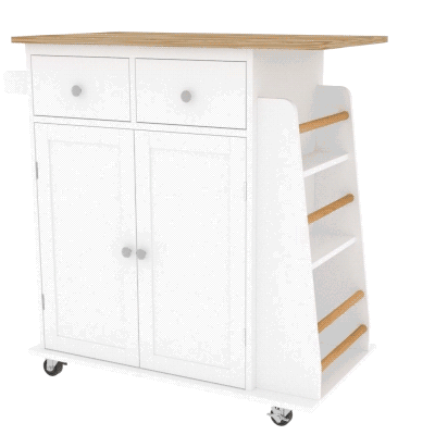 HOMCOM Rolling Kitchen Island Trolley Storage Cart with Rubber Wood Top, 3-Tier Spice Rack, Towel Rack Home Kitchen Carts, White