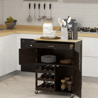 HOMCOM Rolling Kitchen Cart with Drawer, Wine Rack, Cabinets, White