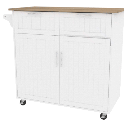 HOMCOM Rolling Kitchen Island with Storage Drawers, Kitchen Cart with Rubber Wood Top, Cabinet & Towel Rack, White