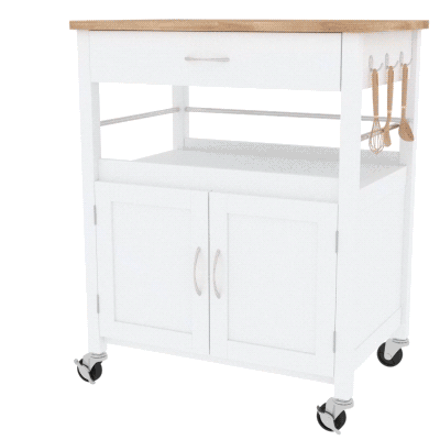 HOMCOM Kitchen Cart, Utility Trolley, Small Kitchen Island with Storage Drawer & Side Hooks for Dining Room, White