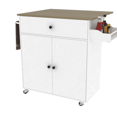HOMCOM Rolling Kitchen Island with Drop Leaf, Kitchen Storage Cart with Drawer, Spice Rack and Towel Rack, White