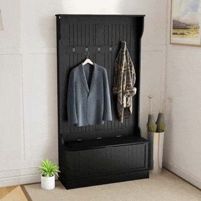 HOMCOM 3-in-1 Hall Tree Bench with Coat Rack & Shoe Storage, Black