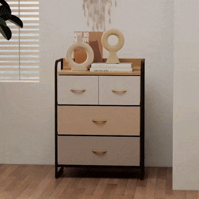 HOMCOM 4-Drawer Multicolored Dresser with Steel Frame, Bedroom