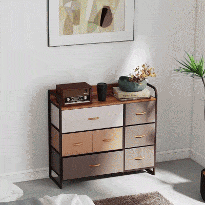 HOMCOM 7-Bin Dresser Storage Tower Cabinet Organizer Unit, Easy Pull Fabric Bins with Metal Frame for Bedroom