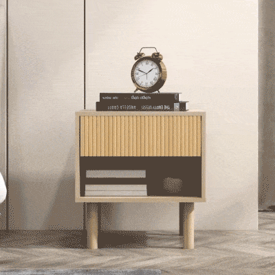 HOMCOM Modern Bedside Table with Drawer and Open Shelf, Sofa Side Table for Bedroom Living Room, Natural