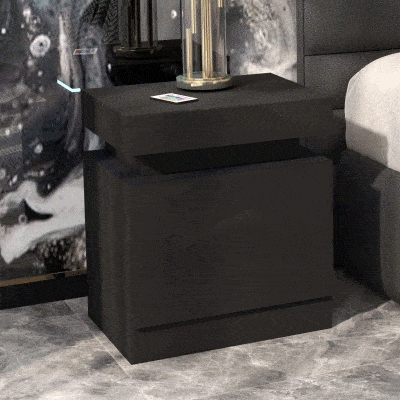 HOMCOM Nightstand, Bedside Table with LED Lights and 2 Drawers for Bedroom, Living Room, Black