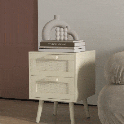 HOMCOM Boho Design Nightstand Set of 2, Side End Table with 2 Drawers for Living Room, Bedroom