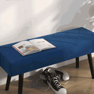 HOMCOM 39 Inches Upholstered Bedroom Bench, Modern End of Bed Bench with Steel Legs, Dark Blue