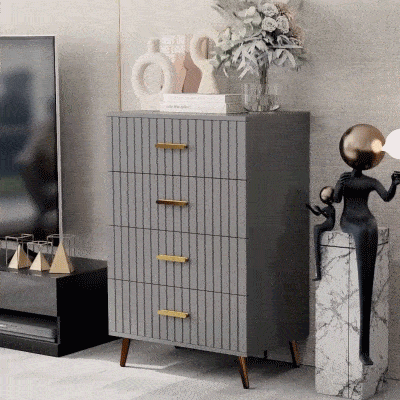 HOMCOM 4 Drawer Cabinet, Drawer Chest for Bedroom, Chest of Drawers with Aluminium Legs and Gold Handles, Dark Grey