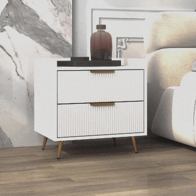HOMCOM Bedside Table, Nightstand with 2 Drawers, Side End Table with Metal Legs for Bedroom, White