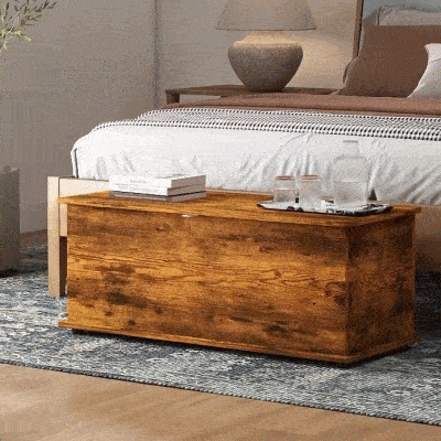 HOMCOM 39.5" Storage Chest with 2 Safety Hinges, Storage Box Organizer with Flip-Top Lid, Entryway Storage Bench, Rustic Brown