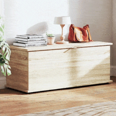 HOMCOM 39.5" Storage Chest with 2 Safety Hinges, Storage Box Organizer with Flip-Top Lid, Entryway Storage Bench, Oak