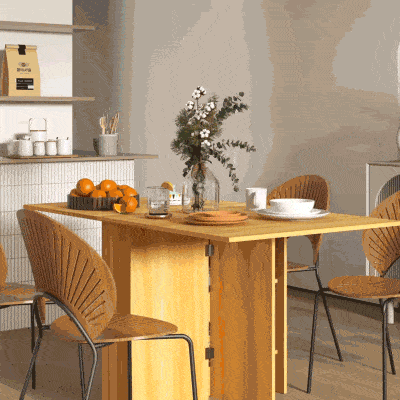 HOMCOM Folding Dining Table, 55" Drop Leaf Table for Small Spaces, Foldable Table with Storage Shelves for Kitchen, Dining Room, Teak