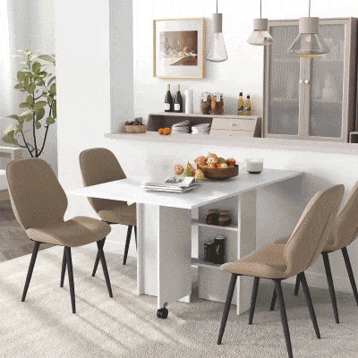 HOMCOM Folding Dining Table, 55" Drop Leaf Table for Small Spaces, Foldable Table with Storage Shelves for Kitchen, Dining Room, White