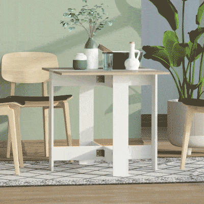 HOMCOM Drop Leaf Dining Table Wood Folding Table Multi-Use Side Table Dining Desk Space Saving Table, White/Oak