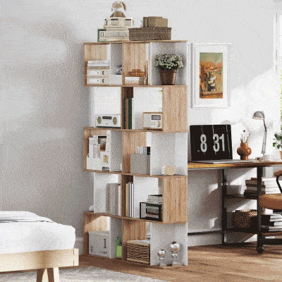 HOMCOM 5-Tier Geometric Bookcase Display Shelf Storage Shelf Modern Room Divider Living Room Home Office Furniture, White