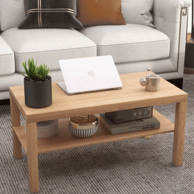HOMCOM 2 Tier Coffee Table with Storage Shelf, Rectangular Center Table for Living Room, Home Office Furniture Nature Wood