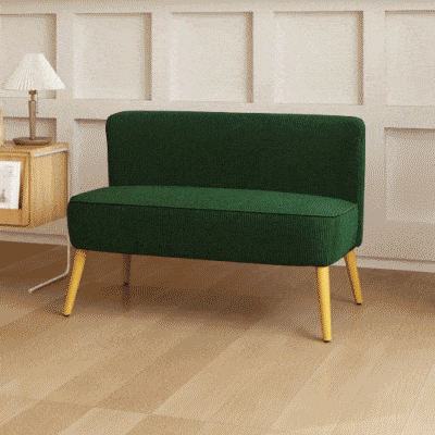 HOMCOM Modern 2 Seater Sofa, Upholstered Two Seater Couch with Rubber Wood Legs, Green