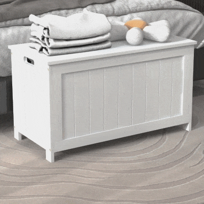HOMCOM Large Storage Box Storage Trunk Cabinet Container with Lid and 2 Safety Hinges, White
