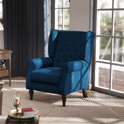 HOMCOM Fabric Tufted Accent Chair with Wooden Legs, Blue