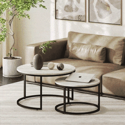 HOMCOM Modern Coffee Table Set of 2, Nesting Side Tables w/ Metal Base for Living Room Bedroom Office Cement Grey