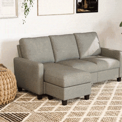 HOMCOM L-Shape Sofa, Modern Sectional Couch with Ottoman, Corner Sofa for Living Room, Light Grey
