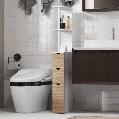 HOMCOM Tall Bathroom Storage Cabinet, Narrow Bathroom Cabinet with Drawers and Open Shelves for Small Spaces, Natural Wood