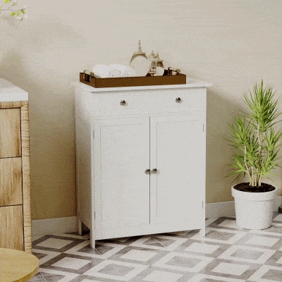 Kleankin Bathroom Floor Cabinet with 2 Doors & Drawers, White
