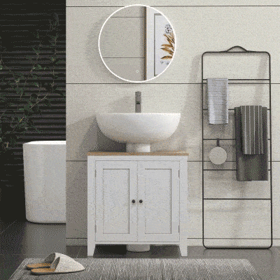 kleankin Bathroom Sink Vanity Unit, Under Sink Bathroom Cabinet with U-Shape Design and Adjustable Shelf, White