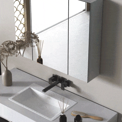 kleankin 28" x 24" Wall Mounted Mirror Cabinet, Bathroom Medicine Cabinet with Mirror, 3 Doors and Adjustable Shelves, White
