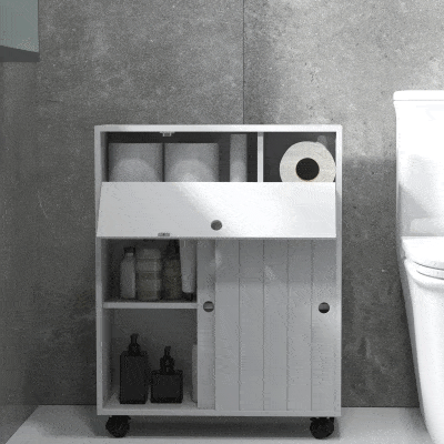 kleankin Bathroom Storage Cabinet, Bathroom Cabinet with 4 Rolling Wheels and Paper Holes, 20.5" x 6.75" x 26.5", White