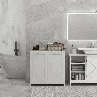 kleankin Tilt-Out Laundry Storage Cabinet, Modern Laundry Hamper with 2 Compartments for Bathroom Washroom, White