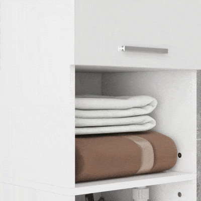 kleankin 71" Tall Bathroom Storage Cabinet, Narrow Linen Tower with Drawer, Open Shelves, 2 Doors Cabinets and Adjustable Shelves, High Gloss White